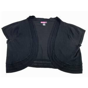 Womens Short Cardigan Size 1X  Black Open Circular Front Sweater Jacket